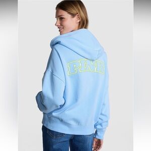 VS PINK Ivy Fleece Campus Full Zip Hoodie BLUE DANCER  M NWT